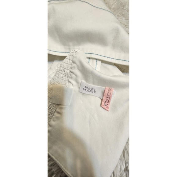 Meet Marie White 2 Piece Set Crop Tie Top Wide Leg Pants Blue Stitch SZ 3 - Picture 8 of 12